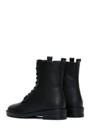 Women's Black Leather Zippered Flat Boots | Derimod