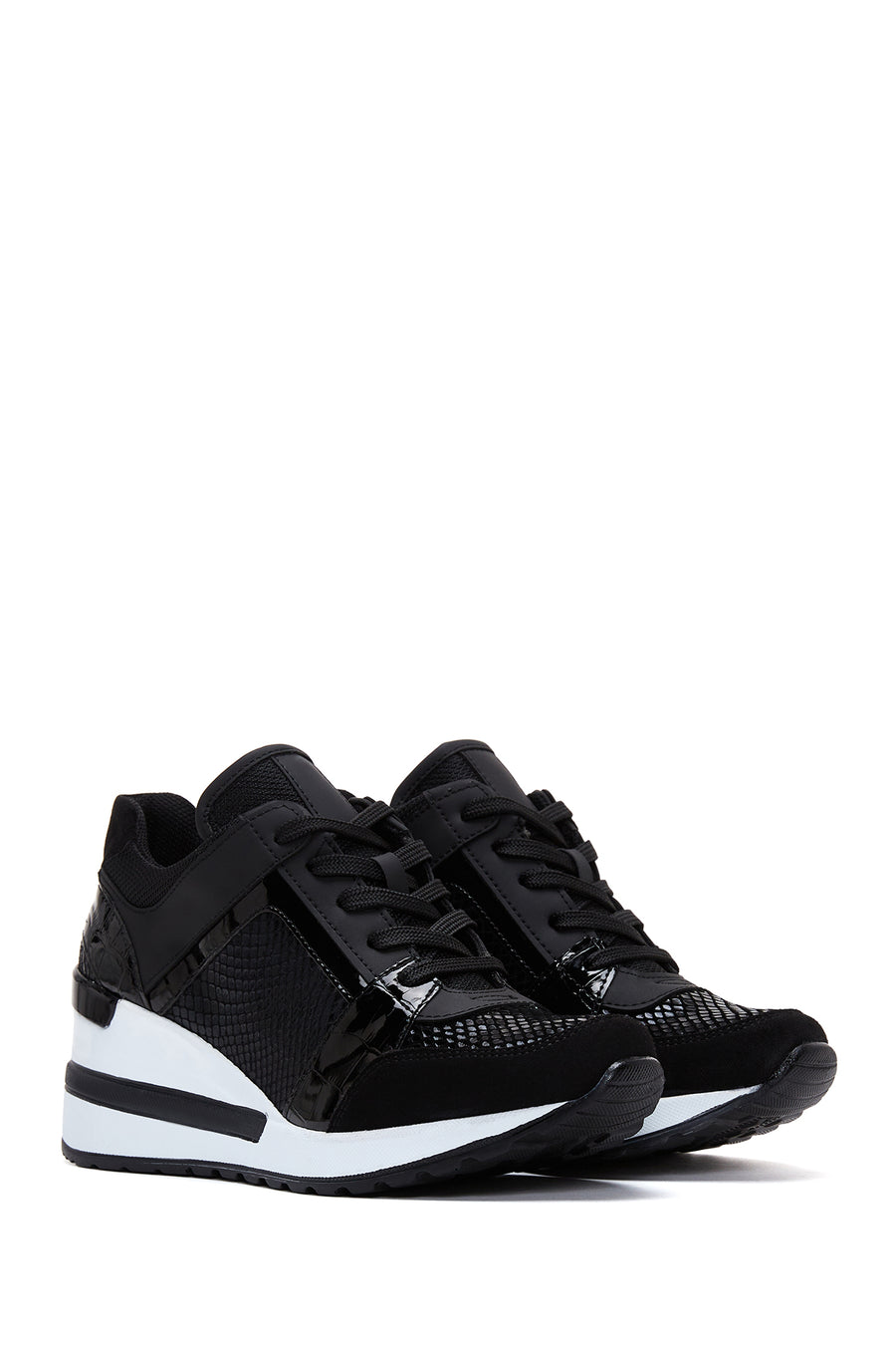 Women's Black Wedge Heeled Sneaker