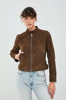Laura Women's Brown Suede Leather Jacket | Derimod