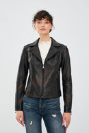 Olivia Women's Black Stretch-Fit Leather Jacket | Derimod