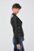 Olivia Women's Black Stretch-Fit Leather Jacket | Derimod