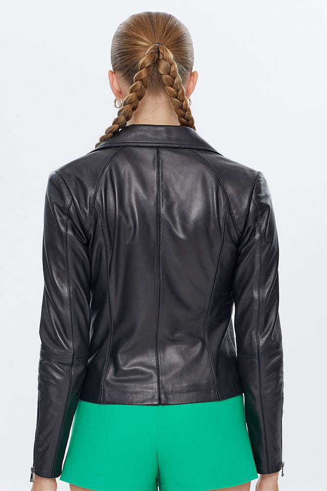 Olivia Women's Black Stretch-Fit Leather Jacket