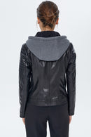 Zoom Women's Black Hooded Sports Leather Jacket | Derimod