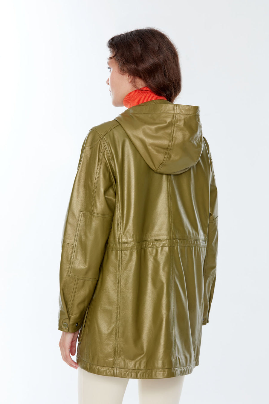 Victoria Women's Khaki Hooded Leather Coat