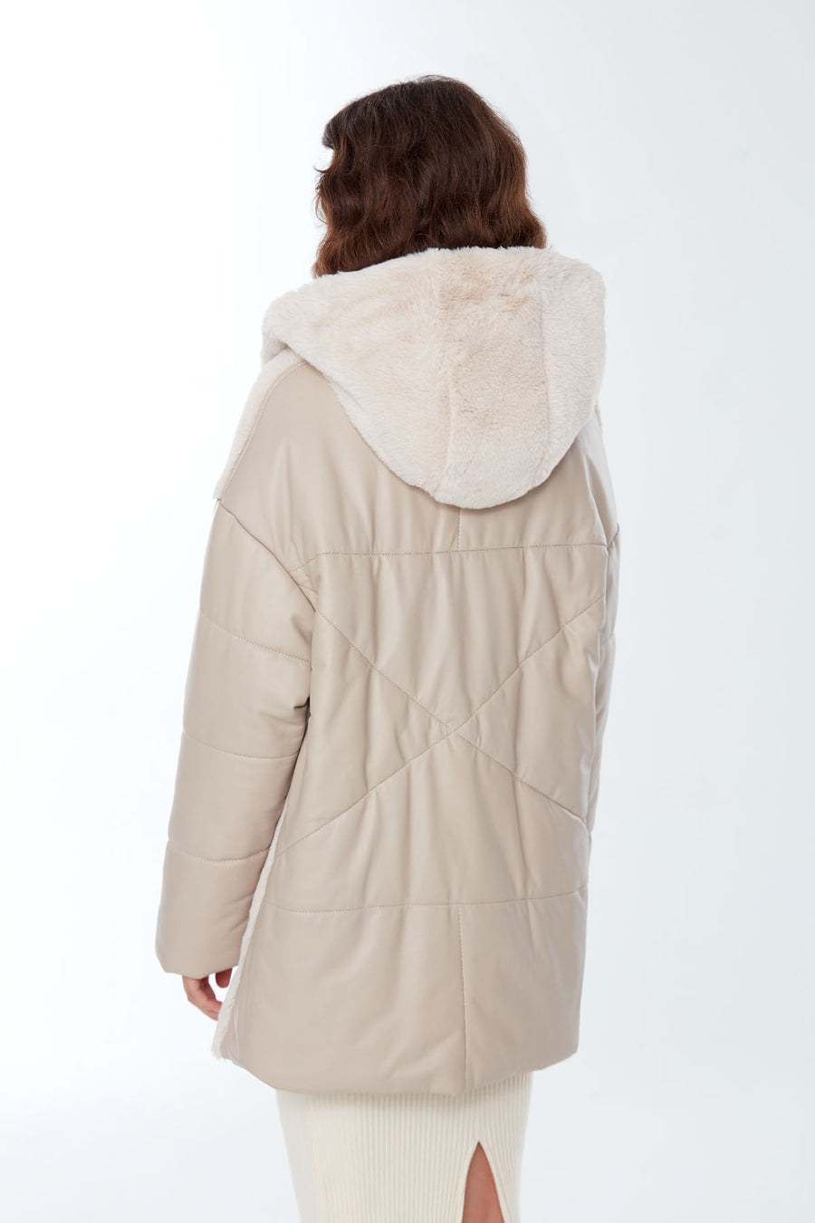 Chamonix Women's Beige Hooded Teddy Leather Coat