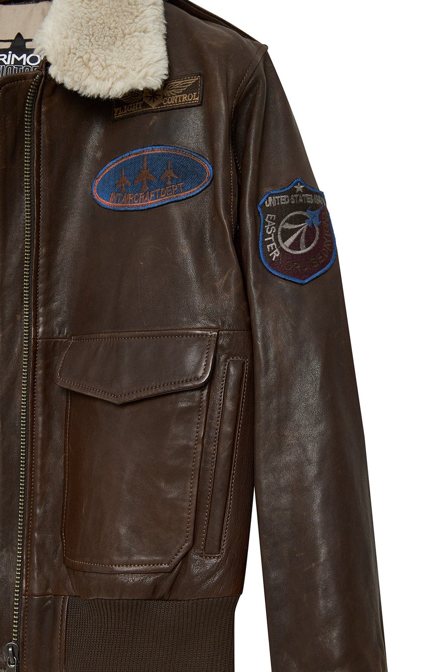 Top Gun Women's Brown Embroidered Leather Pilot Coat with Fur Collar