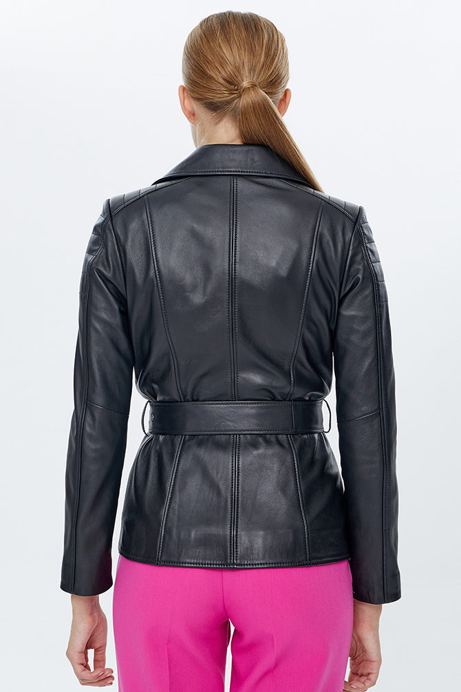 Mayfair Women's Black Long Biker Leather Jacket