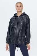 Valeria Women's Black Hooded Leather Coat | Derimod