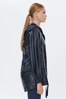 Valeria Women's Black Hooded Leather Coat | Derimod