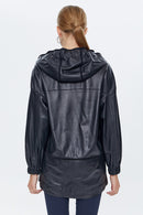 Valeria Women's Black Hooded Leather Coat | Derimod