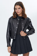 Kendal Women's Black Short Leather Jacket | Derimod