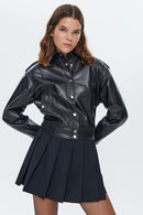 Kendal Women's Black Short Leather Jacket | Derimod