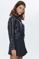 Kendal Women's Black Short Leather Jacket | Derimod
