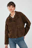 Nova Women's Brown Suede Leather Coat | Derimod