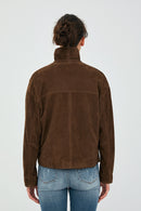 Nova Women's Brown Suede Leather Coat | Derimod
