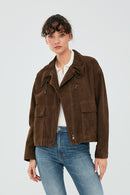 Nova Women's Brown Suede Leather Coat | Derimod