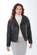 Nova Women's Black Oversize Leather Jacket | Derimod