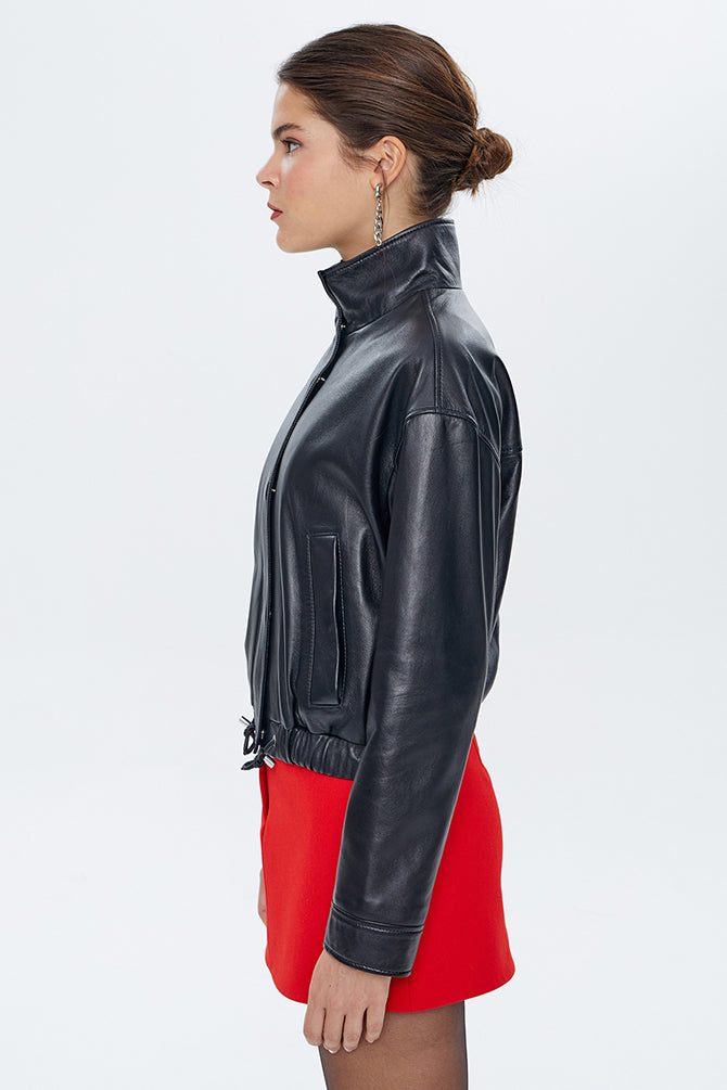 Flora Women's Black Oversize Leather Jacket