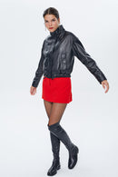 Flora Women's Black Oversize Leather Jacket | Derimod