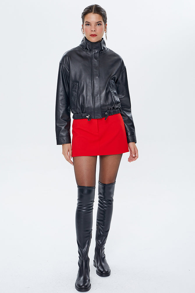 Flora Women's Black Oversize Leather Jacket