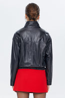Flora Women's Black Oversize Leather Jacket | Derimod