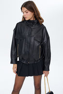 Jenny Women's Black Oversize Leather Jacket | Derimod