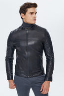 Duncan Men's Black Slim-Fit Leather Jacket | Derimod