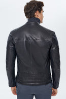 Duncan Men's Black Slim-Fit Leather Jacket | Derimod