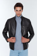 Benzema Men's Black Leather Jacket | Derimod