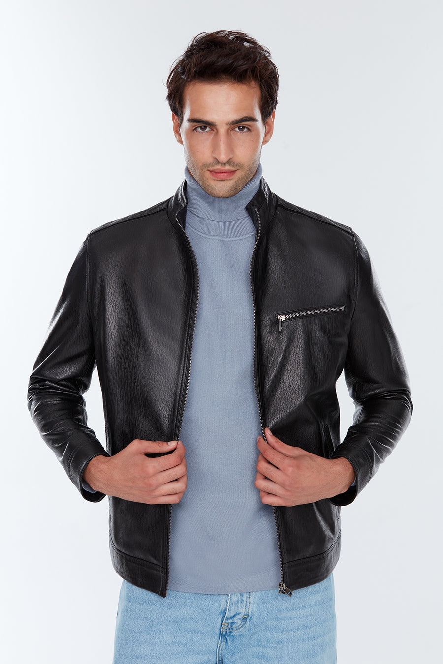 Benzema Men's Black Leather Jacket