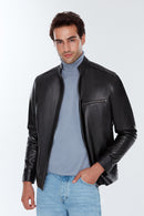 Benzema Men's Black Leather Jacket | Derimod
