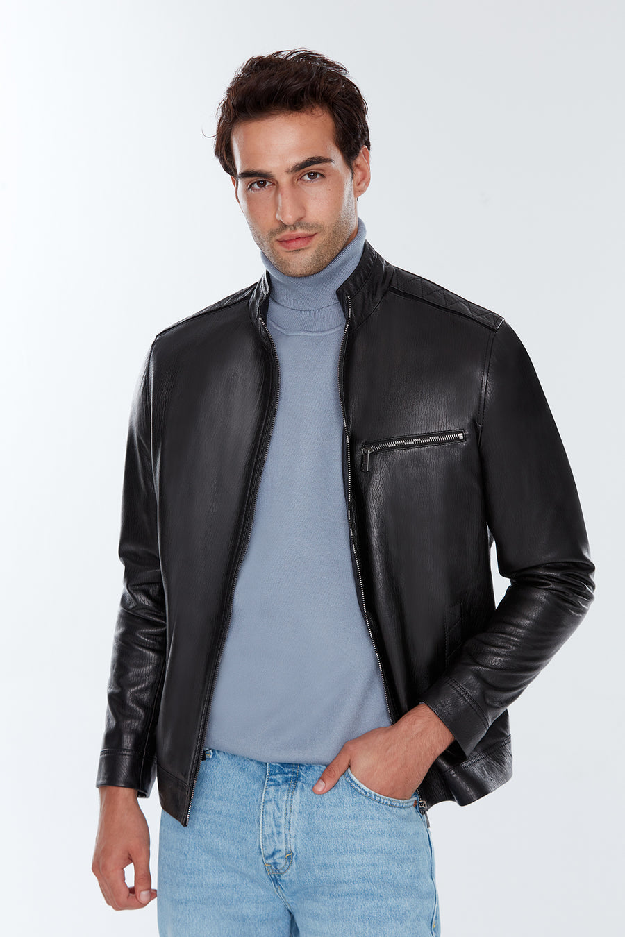 Benzema Men's Black Leather Jacket