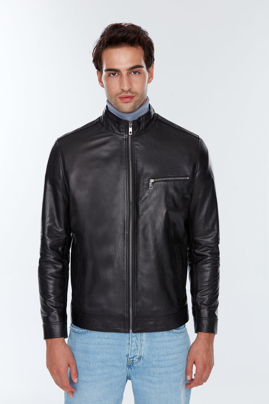 Benzema Men's Black Leather Jacket