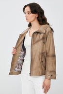 Darlen Women's Beige Oversize Hooded Leather Jacket | Derimod