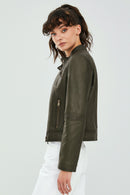 Sonia Women's Khaki Leather Jacket | Derimod