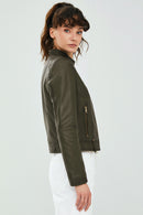 Sonia Women's Khaki Leather Jacket | Derimod