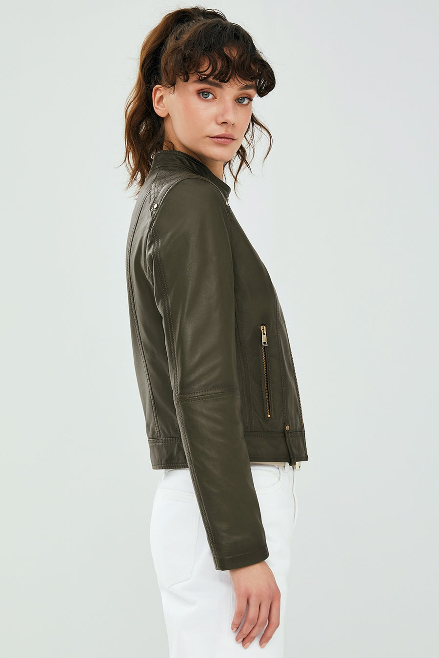 Sonia Women's Khaki Leather Jacket