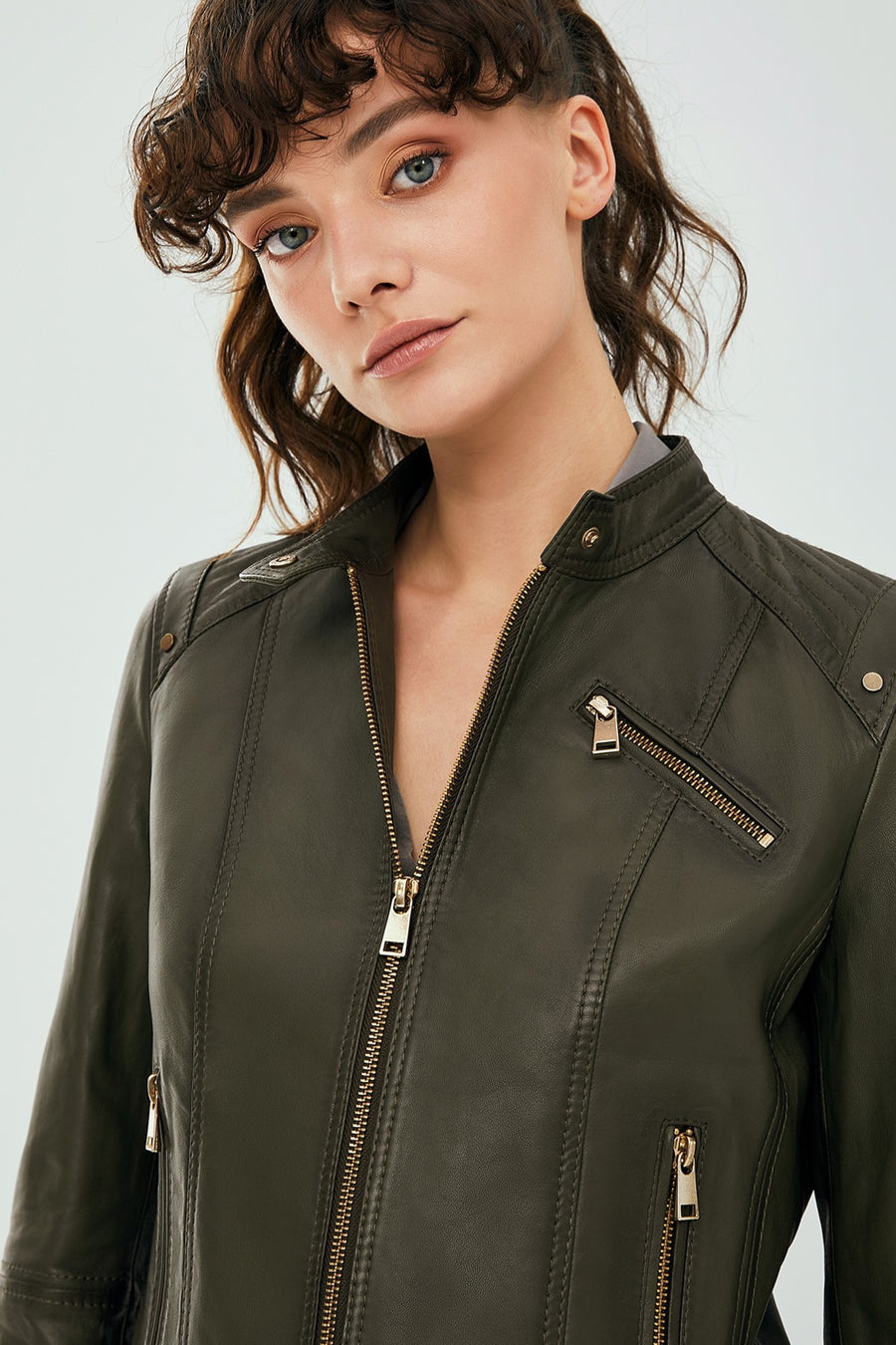 Sonia Women's Khaki Leather Jacket