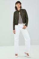 Sonia Women's Khaki Leather Jacket | Derimod