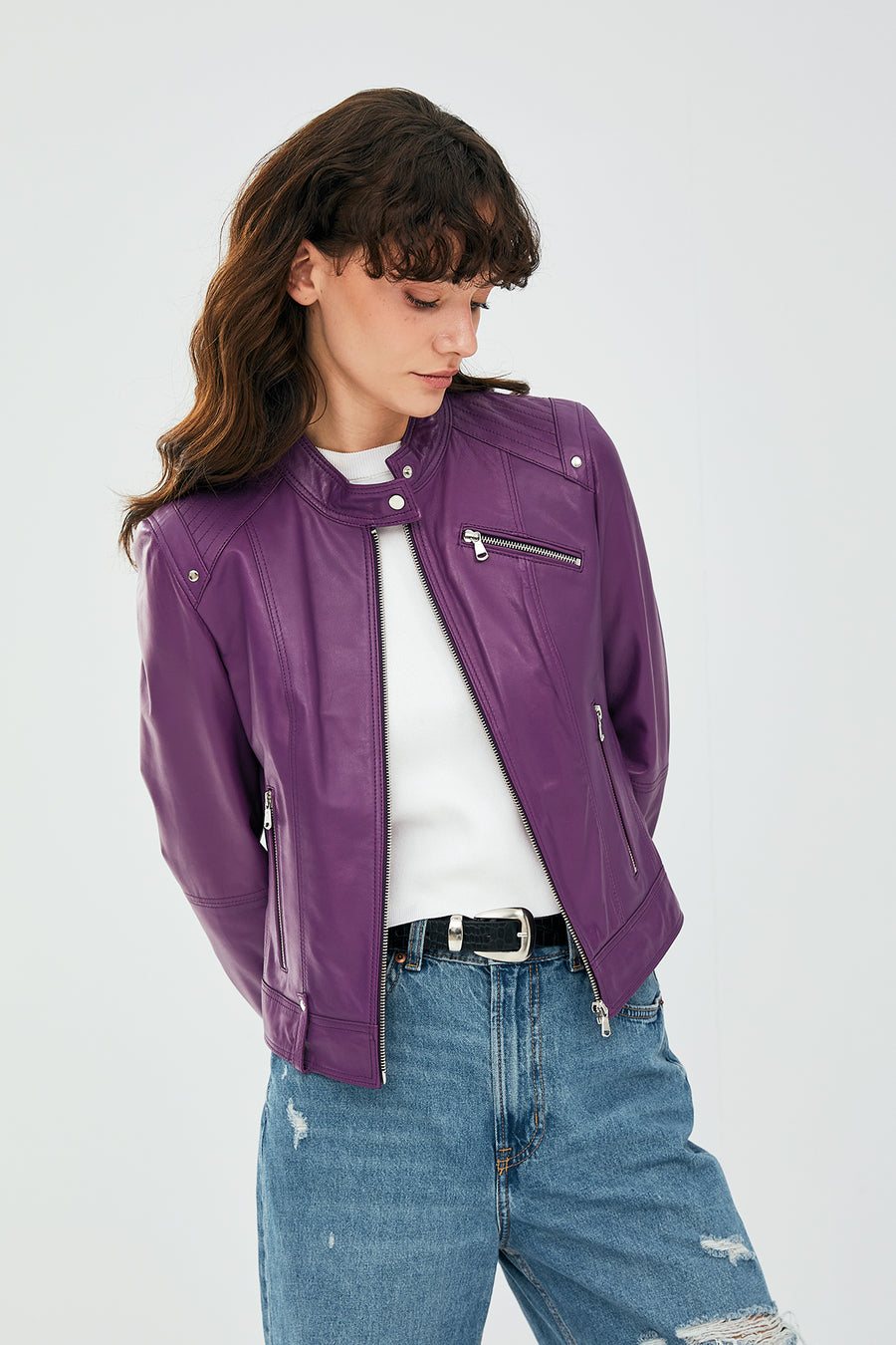 Sonia Women's Purple Leather Jacket