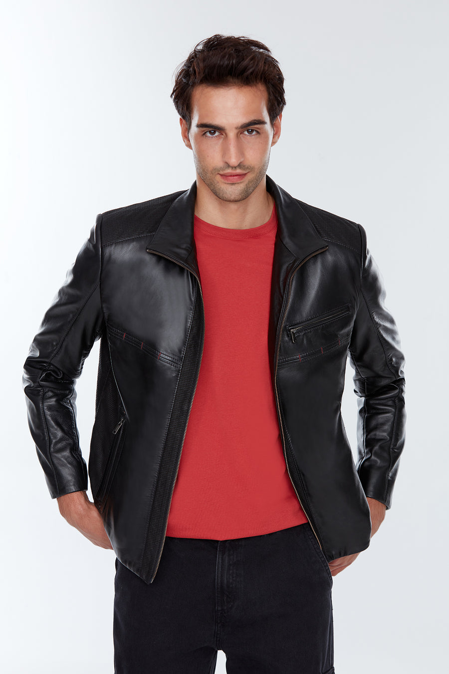 Timmoty Men's Black Leather Jacket