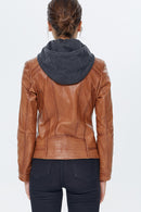 Venus Women's Camel Hooded Leather Jacket | Derimod