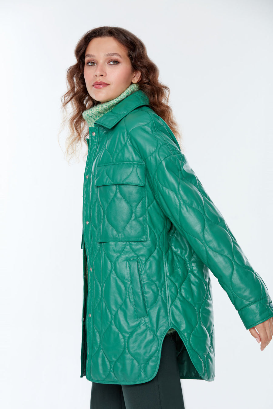 Miracle Women's Green Long Leather Coat 22WGM5043E9 | Derimod