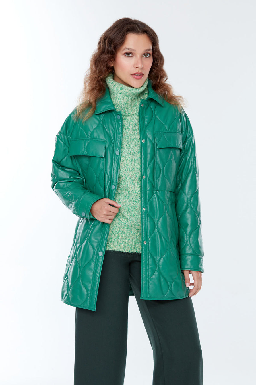 Miracle Women's Green Long Leather Coat