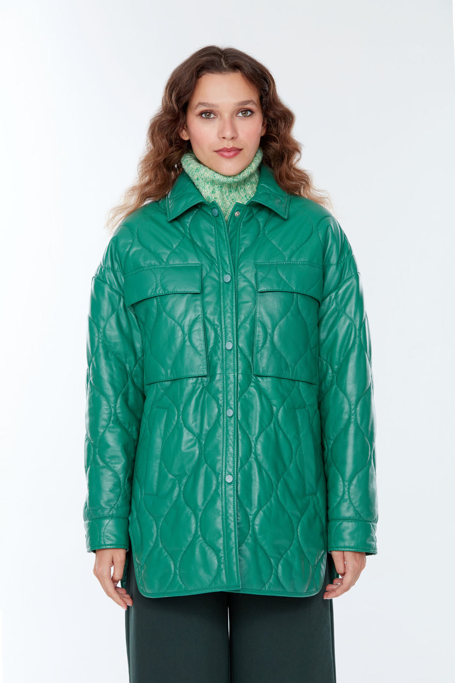 Miracle Women's Green Long Leather Coat