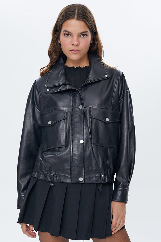 Splendid Women's Black Oversize Leather Jacket