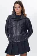 Splendid Women's Black Oversize Leather Jacket | Derimod