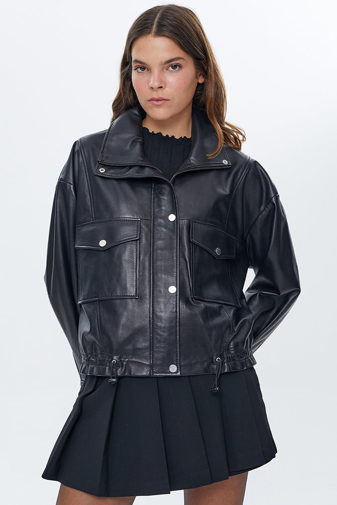 Splendid Women's Black Oversize Leather Jacket
