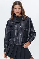 Splendid Women's Black Oversize Leather Jacket | Derimod