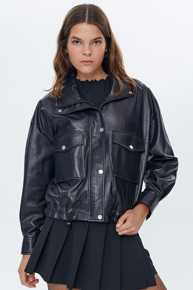 Splendid Women's Black Oversize Leather Jacket